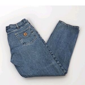 Carhartt  Men's Straight Jeans, Relaxed Fit Size 38X34 -Med Wash Blue Denim